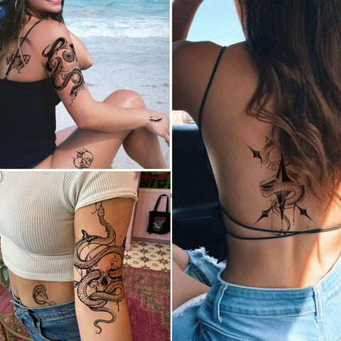 CHARLNET Snake Temporary Tattoos for Adult Women Men - 9 Sheets Large Snake Fake Tattoo Stickers For Men Women Adult Body Art,Realistic,Waterproof