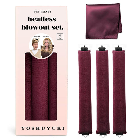 Overnight Velvet Hair Curling Rods and Headband for Heatless Blowout Curls, No Heat Styling Tools for Long Hair, Wine Color