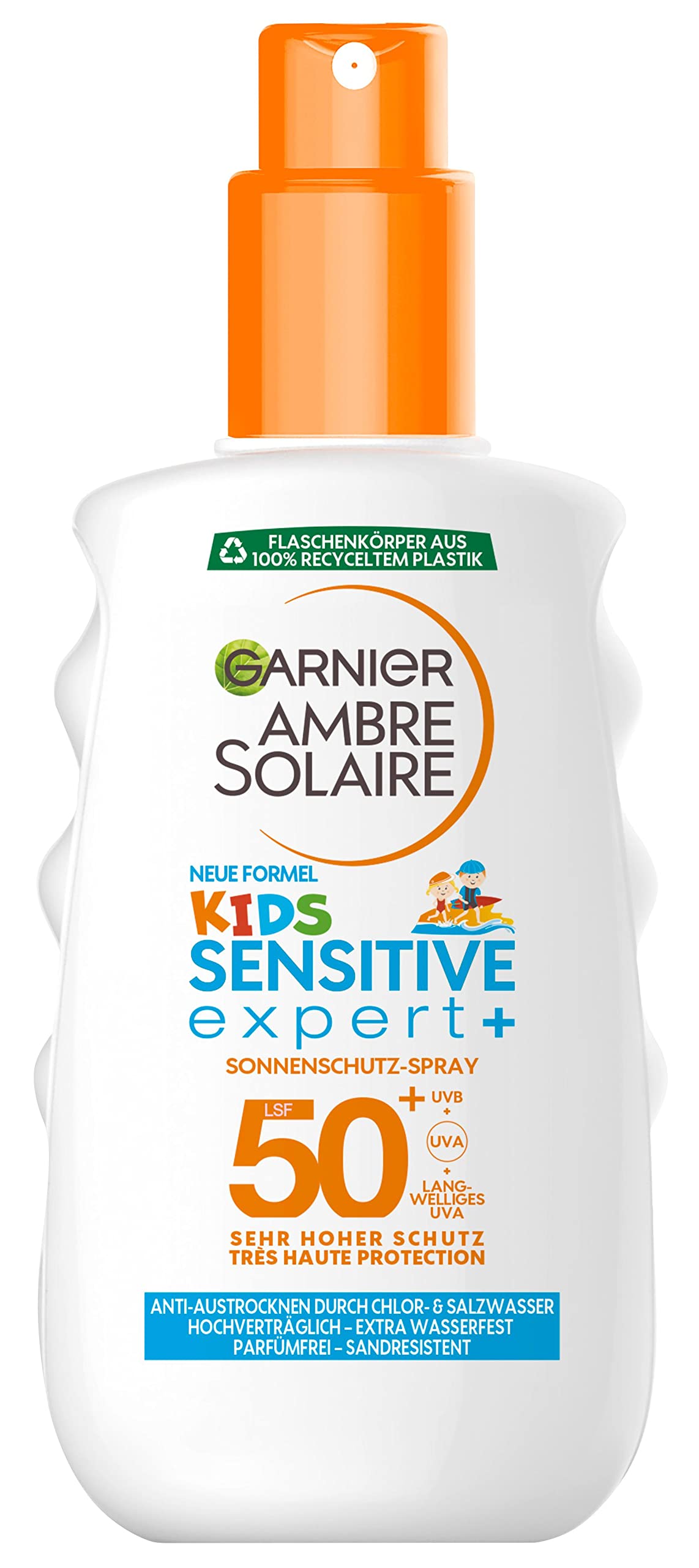 Garnier Ambre Solaire Kids Sensitive Expert+ Sun Protection Spray SPF 50+ for Children, Waterproof and Sand Resistant, 1 x 200 ml
