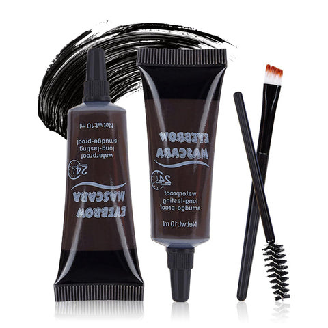 CAHIUYOA 2PCS Tinted Brow Gel Kit Black Eyebrow Gel Thickening Eyebrow Mascara Brow Glue Quickly Fixing Natural Eyebrow Makeup Brow Gel Mascara Kit with Eyebrow Brushes - 04 Black