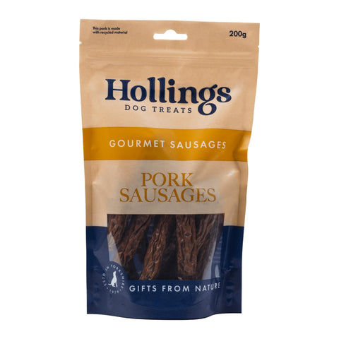 Hollings Pork Sausages Dog Treats, Delicious, Nutritious Air Dried Chews for Adult Dogs, 100% Gluten Free & Made with 100% Natural Ingredients (200g)