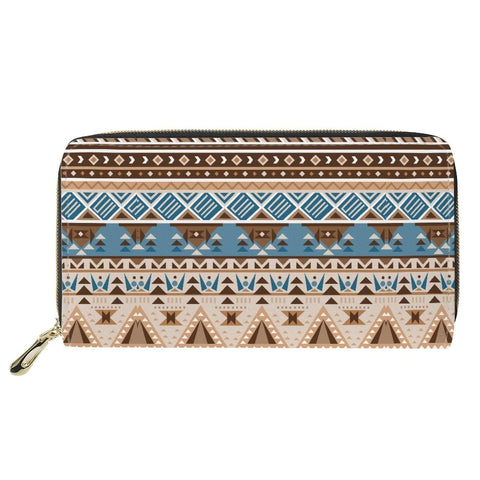 Poceacles Long Leather Women's Wallet,Zipper Clutch Card Cases Purse,Money Organizers Gift, Geometric Aztec Tribal, One Size, Modern