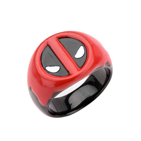 Marvel Men's Stainless Steel Black IP Deadpool Red Blood Ring (10)