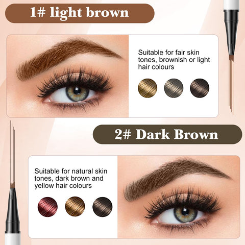 2Pcs 3D Microblading Eyebrow Tattoo Pencil 4 Fork Tip, 2024 New Liquid Eyebrow Pen, Natural Makeup Fine Stroke Magic Eyebrow Pencil, Long Lasting Fine Sketch Microblading Pen (Dark Brown)