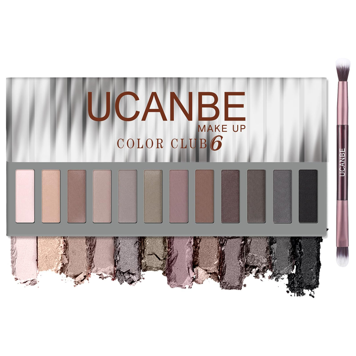 UCANBE 12 Color Eyeshadow Makeup Palette, Naked Nude Eye Shadow, Neutral Matte Shimmer Make Up Pallet with Double-ended Brush Set Kit, Highly Pigmented Long Lasting Waterproof