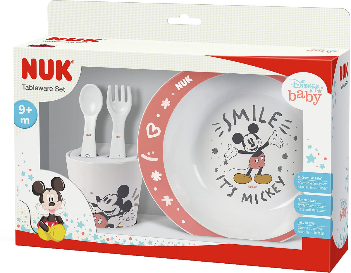 NUK Disney Micky Geschirrset | ab 6 Monaten | enthÃ¤lt Teller, Gabel, LÃ¶ffel und Becher | Disney Micky Maus | 4 Teile