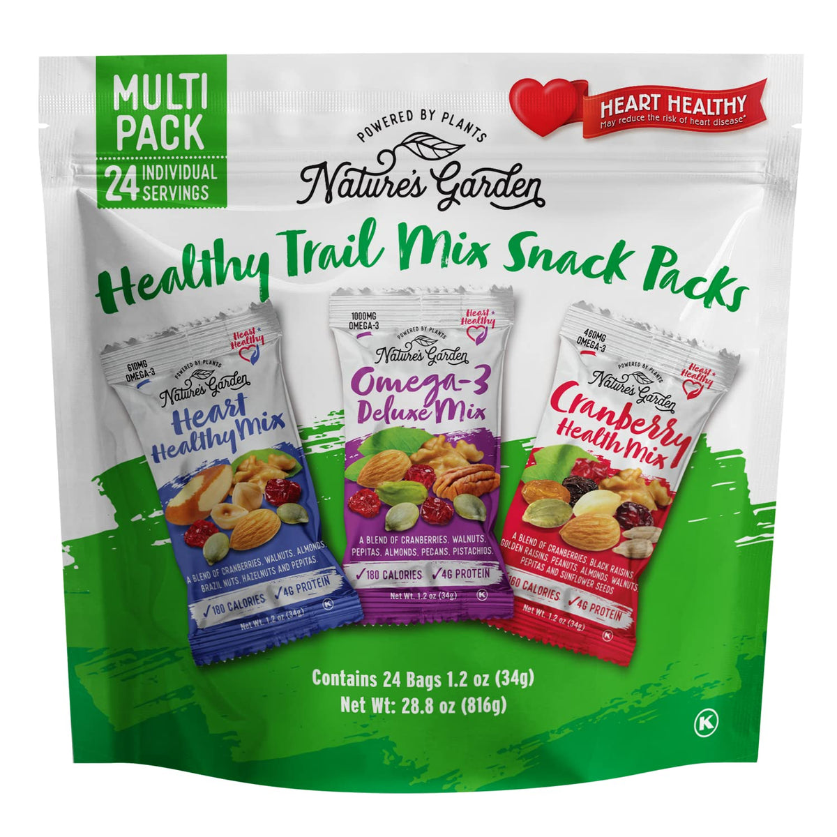 Nature's Garden Healthy Trail Mix Snack Packs - Mixed Nuts, Heart Healthy Nuts, Omega-3 Rich, Cranberries, Pumpkin Seeds, Perfect For The Entire Family - 28.8 Oz Bag (24 Individual Servings)