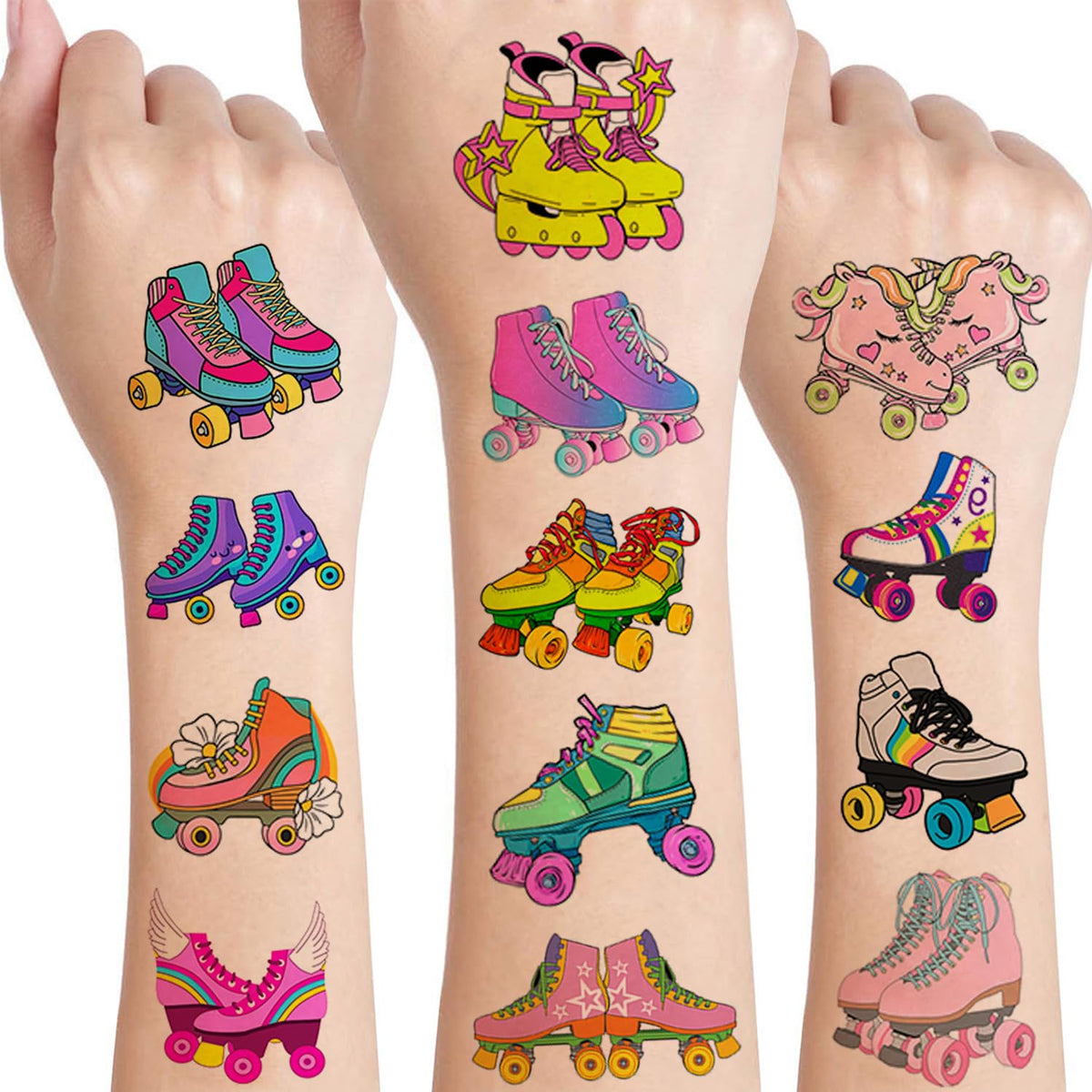 12 Sheets Roller Skate Temporary Tattoos for Kids, 80s 90s Roller Skating Birthday Party Supplies Decorations Roller Skating Party Favors for Girls Boys Children's Goodie Bag Fillers Party Game Gifts