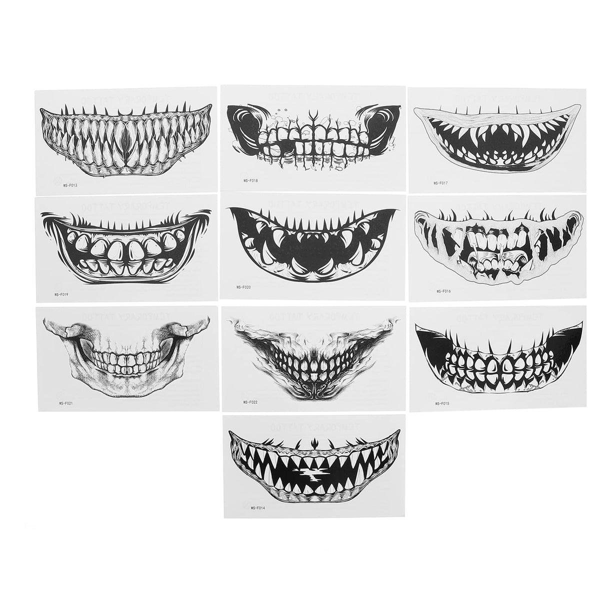 Beaupretty 11pcs Halloween Temporary Face Tattoos Zipper Mouth Scary Mouth Teeth Fake Tattoos Stickers Black and White Tattoo Stickers for Men Women Adults