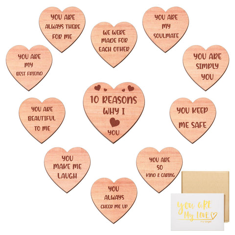 Queekay 10 Reasons Why I Love You Hearts Wooden Set Wedding Gifts Romantic Love You Gifts for Her Him Elegant Bow Gift Boxes Card for Valentines Wedding Anniversary Birthday Favor