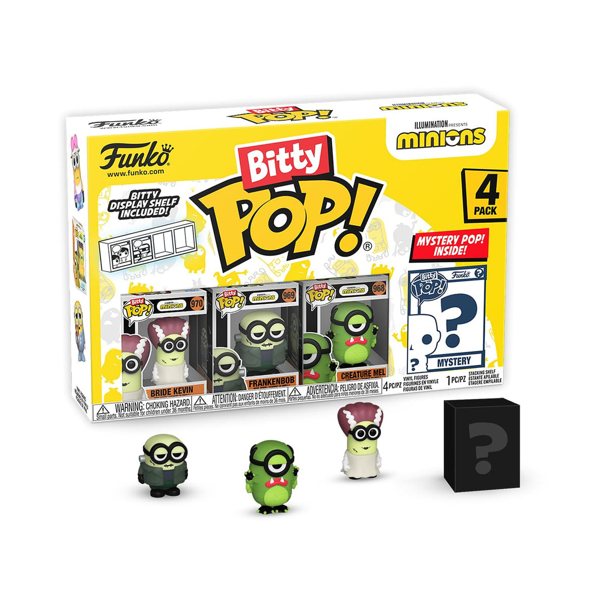 Funko Bitty Pop!: Minions Mini Collectible Toys 4-Pack - Frankenbob, Bride Kevin, Creature Mel, & Mystery Chase Figure (Styles May Vary)