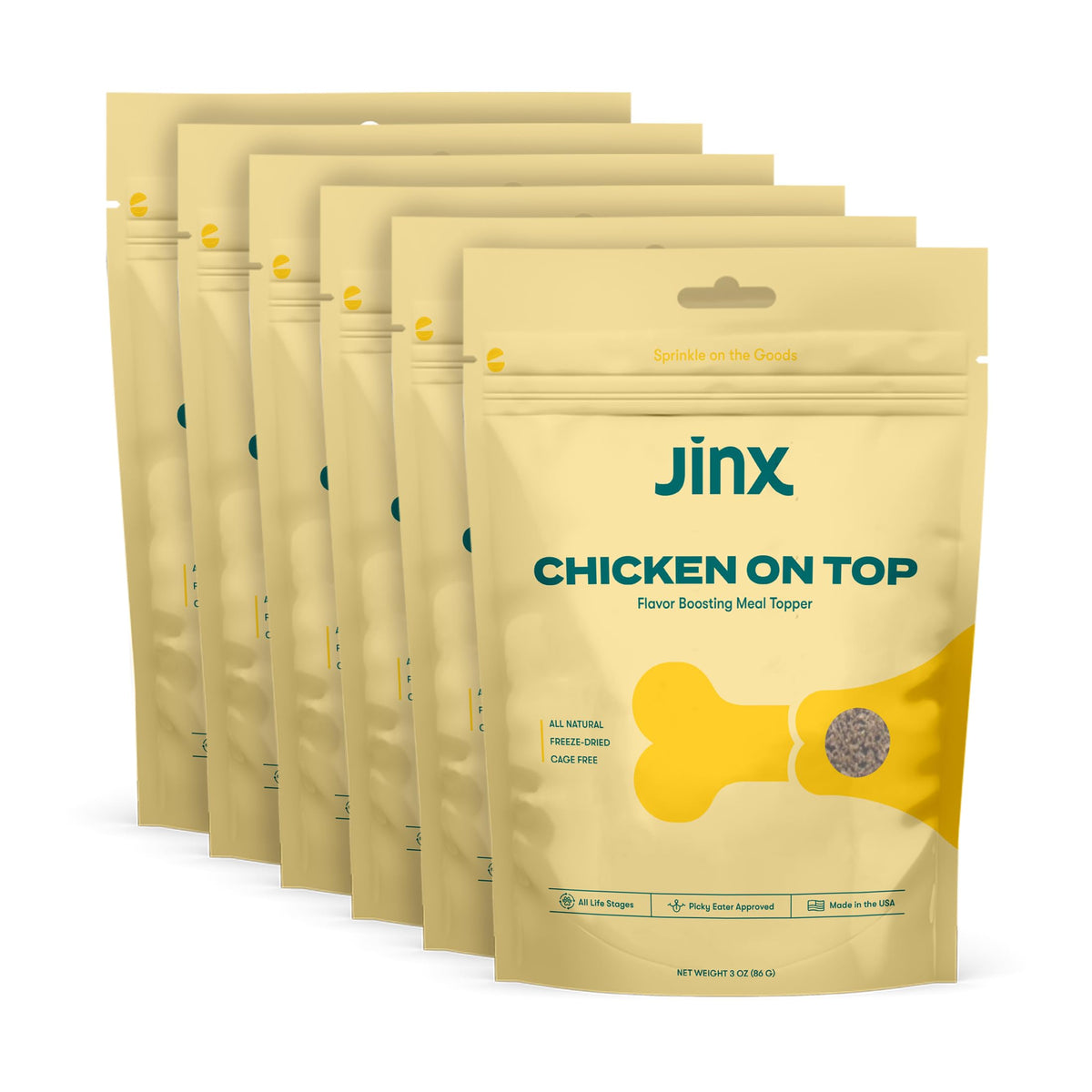 Jinx Chicken Natural Meal Topper/Mix-in - Made with Freeze-Dried Cage-Free Chicken, for Puppies, Adults, and Seniors, 6-Pack, 3 oz Bags Value Pack