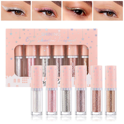 Lingyun 6 Colors Liquid Glitter Eyeshadow,Waterproof&Long Lasting Gel-Based Eyeshadow,Create a Dazzling Pop of Eye Makeup,Quick-Drying, High Pigmentation (Set A)