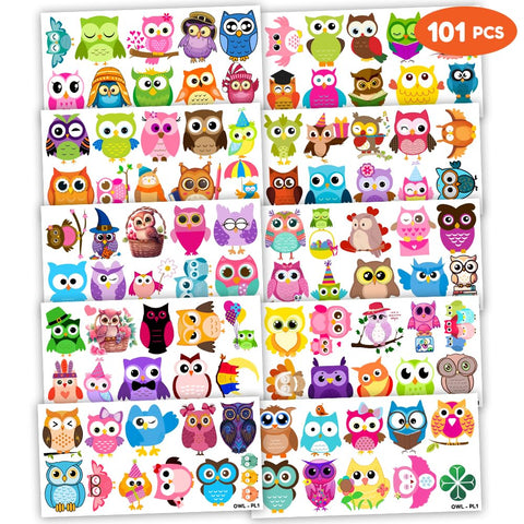 101 PCS Owl Night Birds Temporary Tattoos Themed Birthday Party Decorations Favors Supplies Decor Cute Wisdom Kawaii Intelligent Tattoo Stickers Gifts For Game Boys Girls Classroom School Prizes