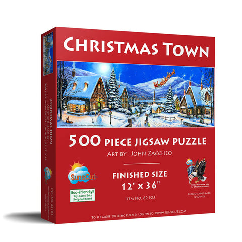 SUNSOUT INC - Christmas Town - 500 pc Jigsaw Puzzle by Artist: John Zaccheo - Finished Size 12" x 36" Christmas - MPN# 62103