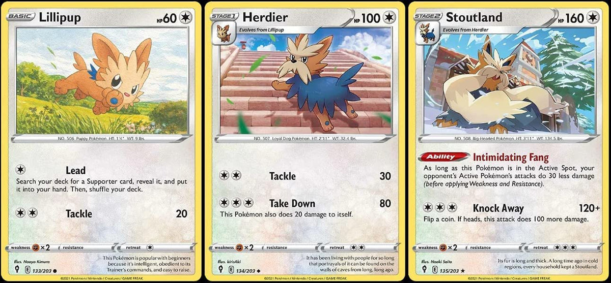 Stoutland 135/203 - Evolving Skies - Rare - Evolution Pokemon Card lot - Herdier & Lillipup