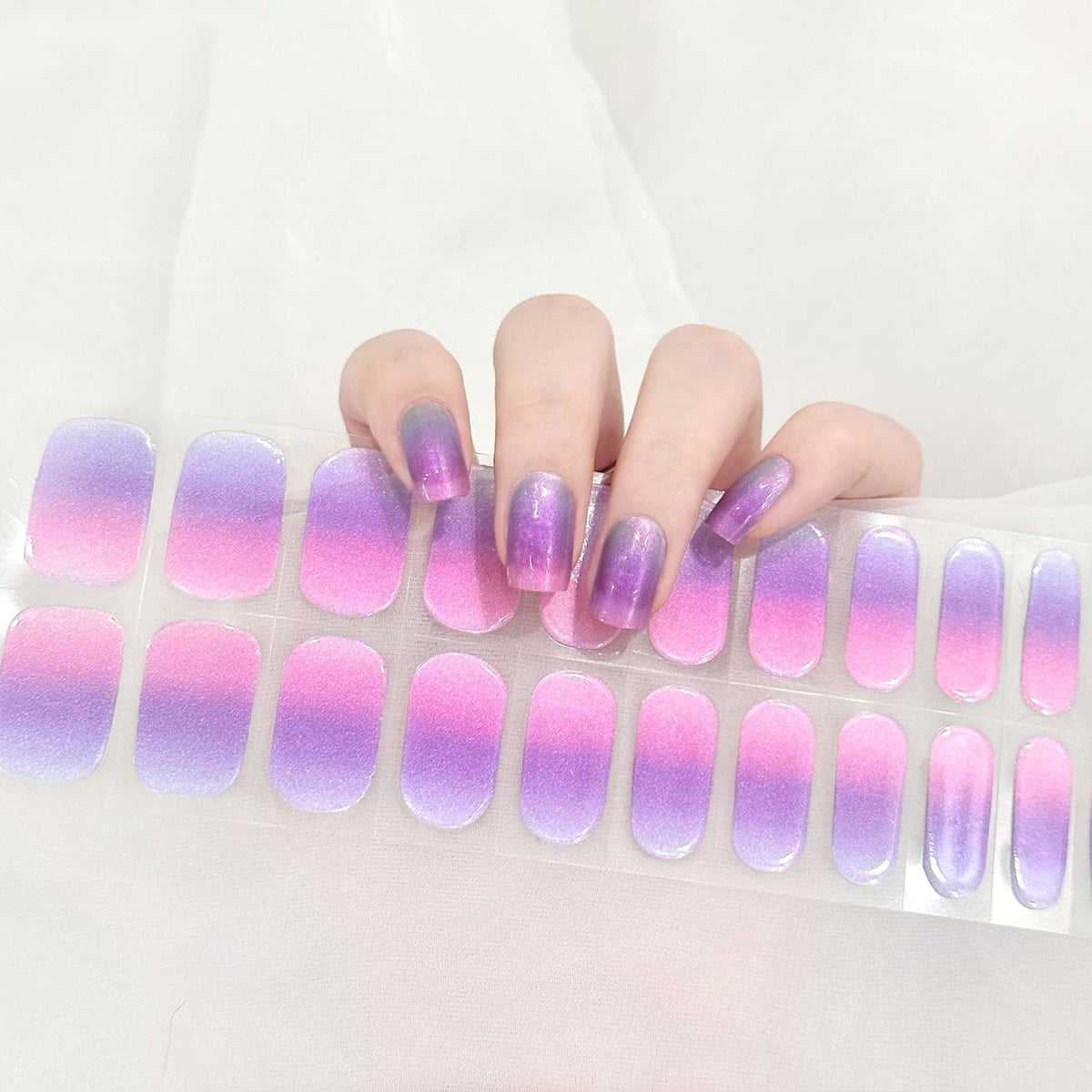 Gel Nail Wraps Gel Nail Stickers 20 Stickers Full-Cured Gel Nail Stickers Upgrade Glitter Gel Nail Strips Lasting for 15 Days - Adhesive Gel Nail Stickers Nail Art No Need UV/LED Lamp (88-PurpleDream)