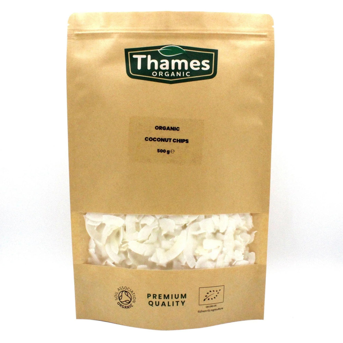 Organic Coconut Chips - Unsweetened, High Fibre, Raw, Vegan, GMO-Free, Certified Organic - No Additives or Preservatives - Nutritious and Delicious, Perfect Snack - Thames Organic 500g