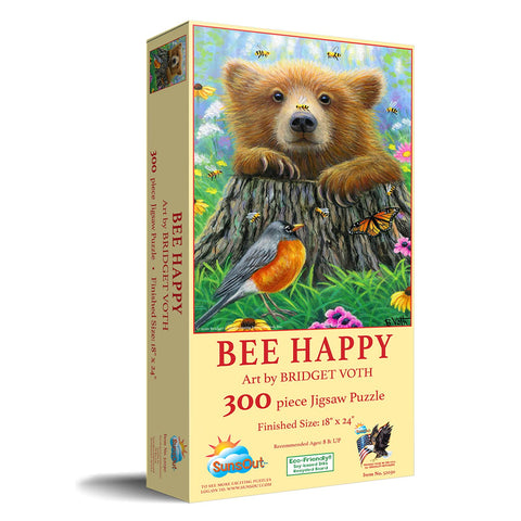 SUNSOUT INC - Bee Happy - 300 pc Jigsaw Puzzle by Artist: Bridget Voth - Finished Size 18" x 24" - MPN# 52030