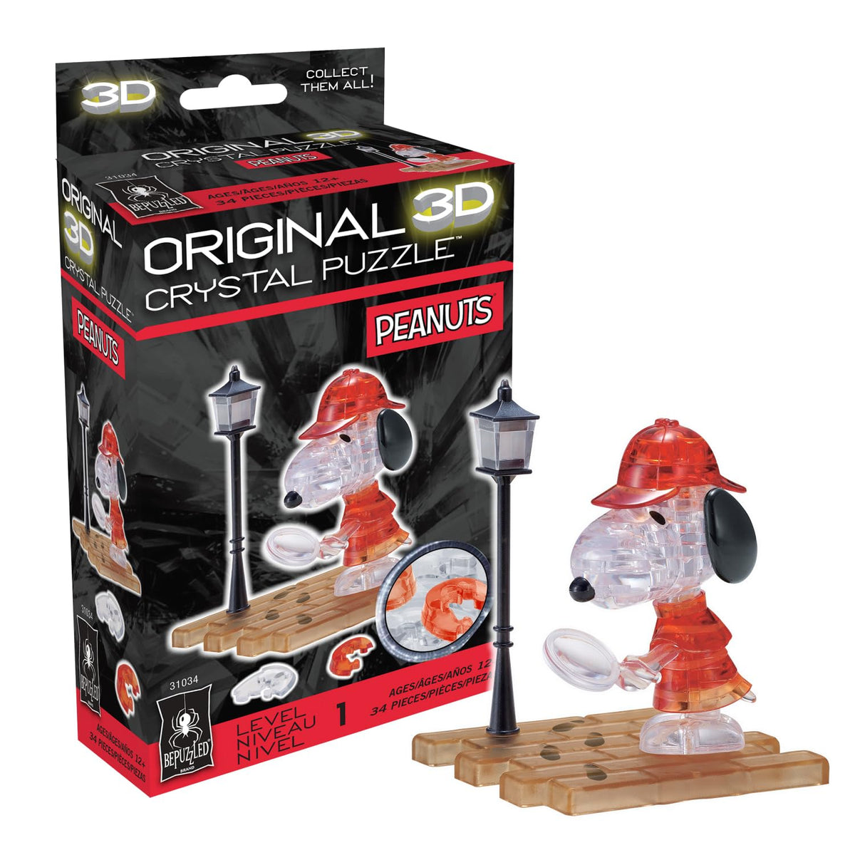 BePuzzled | Peanuts Snoopy Detective Original 3D Crystal Puzzle, Ages 12 and Up, 2.75 x 1.5 x 3.5 inches