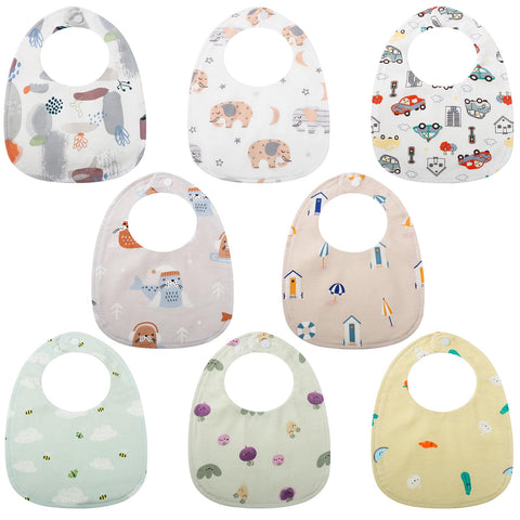 8 Packs Baby Bandana Dribble Bibs, Soft Cotton Teething Bibs Waterproof Drool Bibs with Adjustable Snaps for 0-36 Months Unisex Newborn Baby Girls