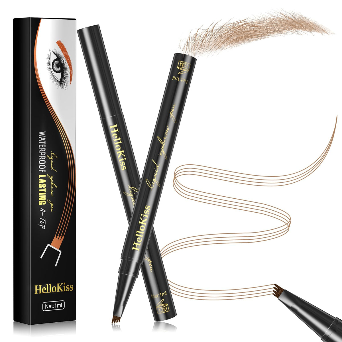 Professional brown eyebrow pencil with 4 paws, long-lasting, waterproof, natural-looking, liquid micropigmentation eyebrow pencil that stays on all day long?Light Brown?