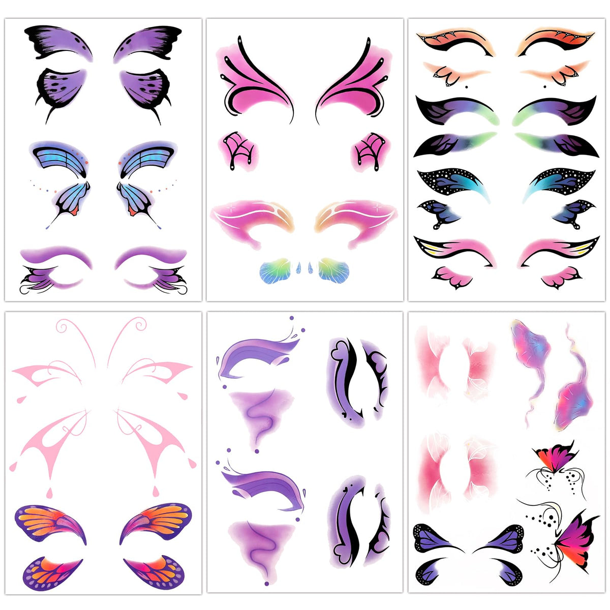 Konsait 6 Sheets Butterfly Tattoos Temporary for Women Girls Face Tattoos for Women Eye Sticker Makeup Kids Tattoos Temporary For Girls Face Temporary Tattoos Butterfly Wing Tattoos 17 Pairs