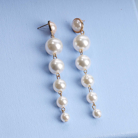 Yheakne Boho Pearl Drop Dangle Earrings Big Pearl Tassel Earrings Gold Long Drop Earrings Elegant Vintage Earrings Jewelry for Women and Girls