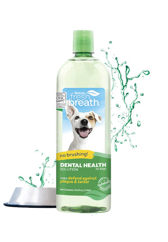 TropiClean Fresh Breath Dog Teeth Cleaning - Dog Dental Care for Bad Breath - Breath Freshener - Water Additive Mouthwash - Helps Remove Plaque Off Dogs Teeth, Original, 1L