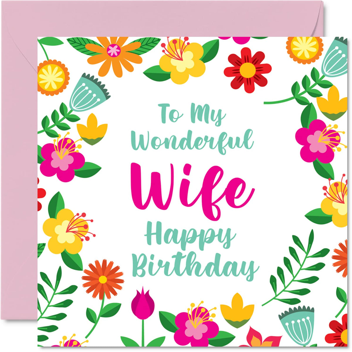 Stuff4 Fun Birthday Cards for Wife - Wonderful Female - Cute Happy Birthday Card for Wife from Husband Partner, Wifey Birthday Gift, 5.7 x 5.7 Inch Valentines Anniversary Floral Greeting Cards Gift