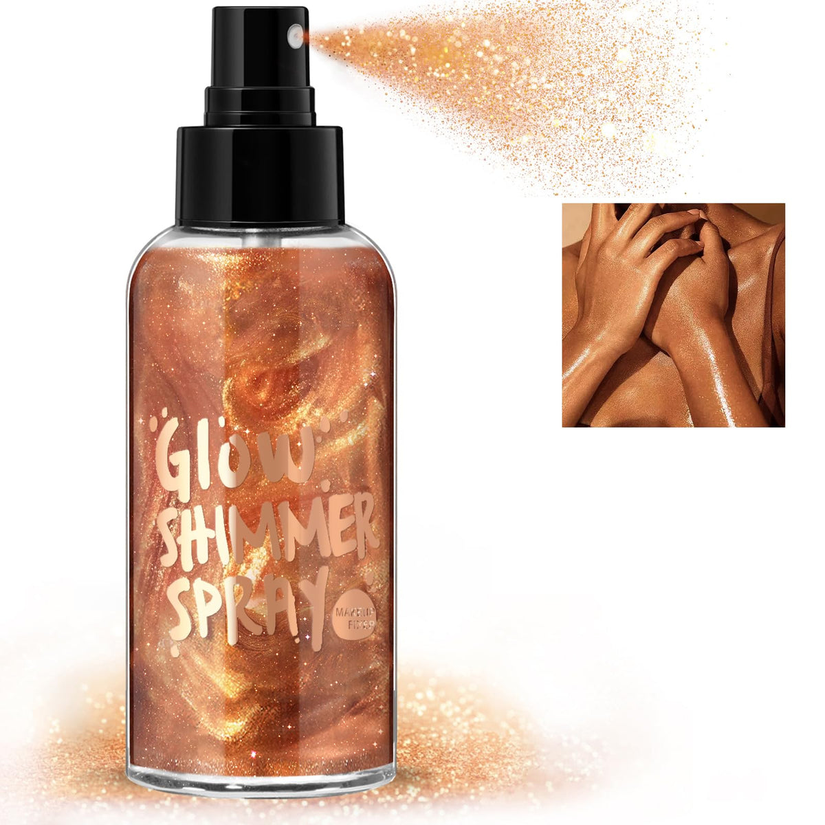 HOSAILY Body Glitter Spray, Bronze Body Shimmer Spray for Face Hair and Body, Moisturizing Luminizer Glow Illuminator Quick-Drying Sparkling Glitter Spray Liquid Highlighter Spray Makeup (#04)