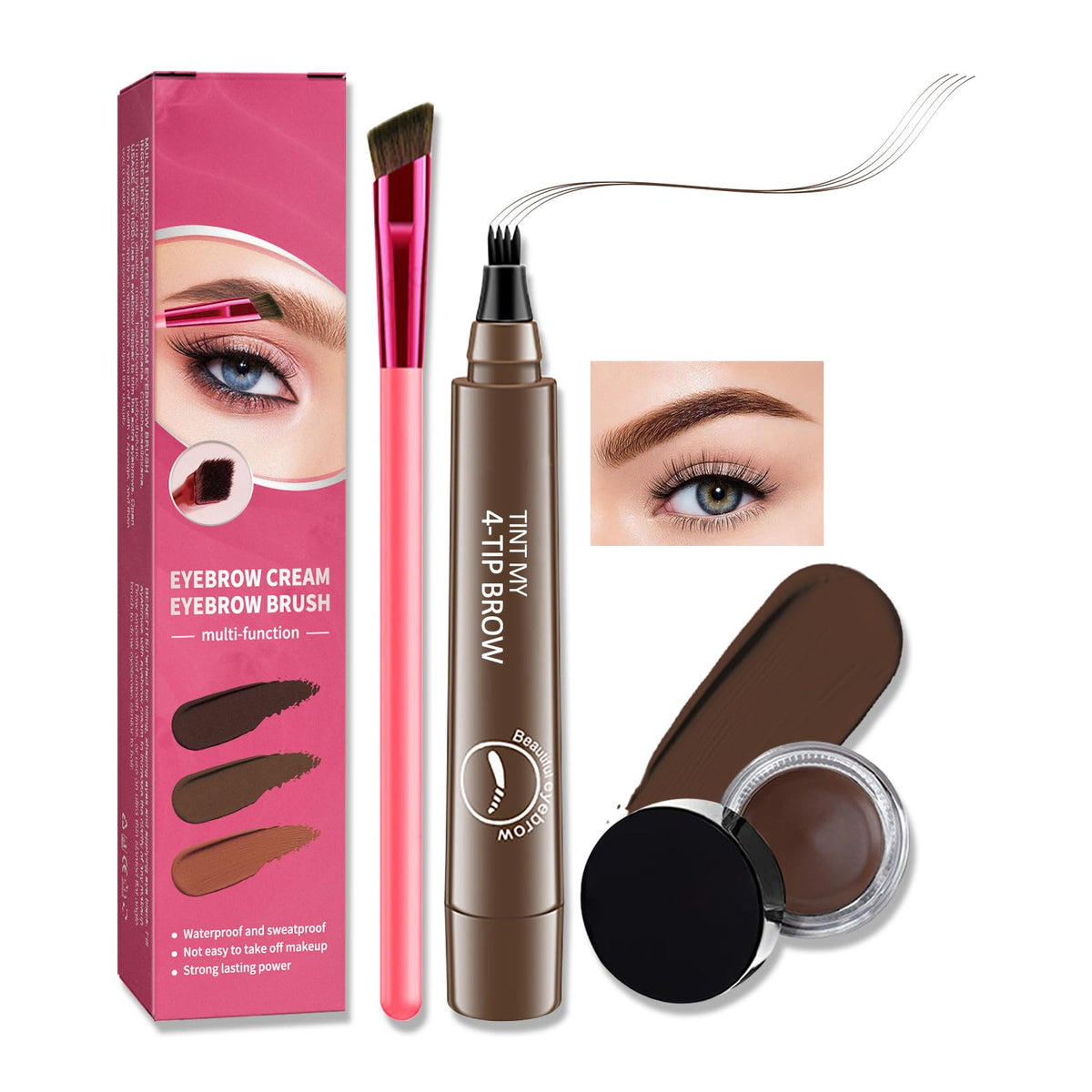 DAGEDA 4D Laminated Eyebrow Brush Kit, Brow Gel& 4-Tip Microblading Pen& Angled Eyebrow Brush, Natural and Thick Eyebrow Makeup, 3Pcs Eyebrow Home Grooming kit for Women(Dark Brown)