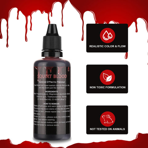 Wismee Fake Blood 2.2oz, Squirt Blood for Halloween,Drip Liquid Blood for Clothes,Zombie,Vampire Monster SFX Makeup Face Body Paint