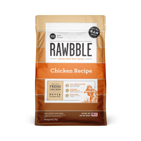 BIXBI Rawbble Dry Dog Food, Chicken, 4 lbs - USA Made with Fresh Meat - No Meat Meal & No Corn, Soy or Wheat - Freeze Dried Raw Coated Dog Food - Minimally Processed for Superior Digestibility