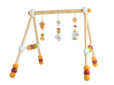 Bieco Game trapezoidal First Gym Wood -Spielbogen of Wood, with Figures rattles and Balls, from Birth, Multicolored, Safe, ArtN 23000004