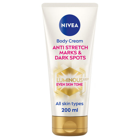 NIVEA Luminous 630 Anti Stretch Marks & Dark Spots Body Cream (200ml), 48-Hour Moisturising Cream Reduces Stretch Marks, Sun Blemishes and Pigment Spots