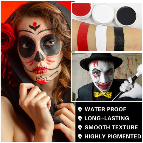 3 PCS Black White Red Face Body Paint Halloween Special Effects Makeup Kit Oil Based Cream Face Paint Kit for Cosplay Party Clown Zombie Stage Sfx Makeup