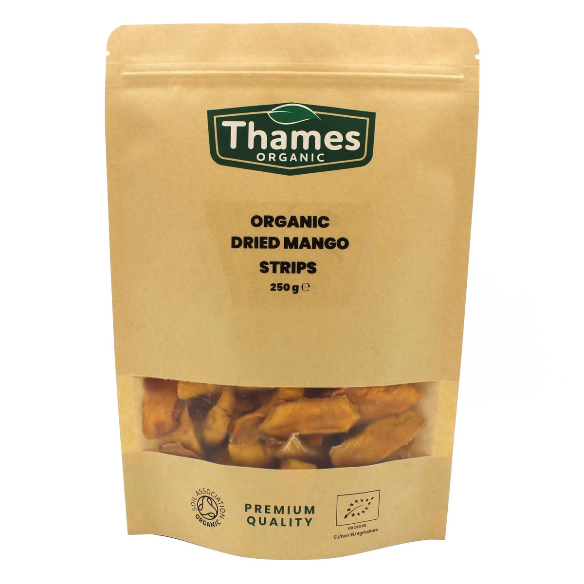 Organic Mango Strips (Dried) - No Additives, No Preservatives, Unsweetened, Sun Dried, Untreated, Raw, Vegan, GMO-Free - Delicious Snack - Thames Organic 250g