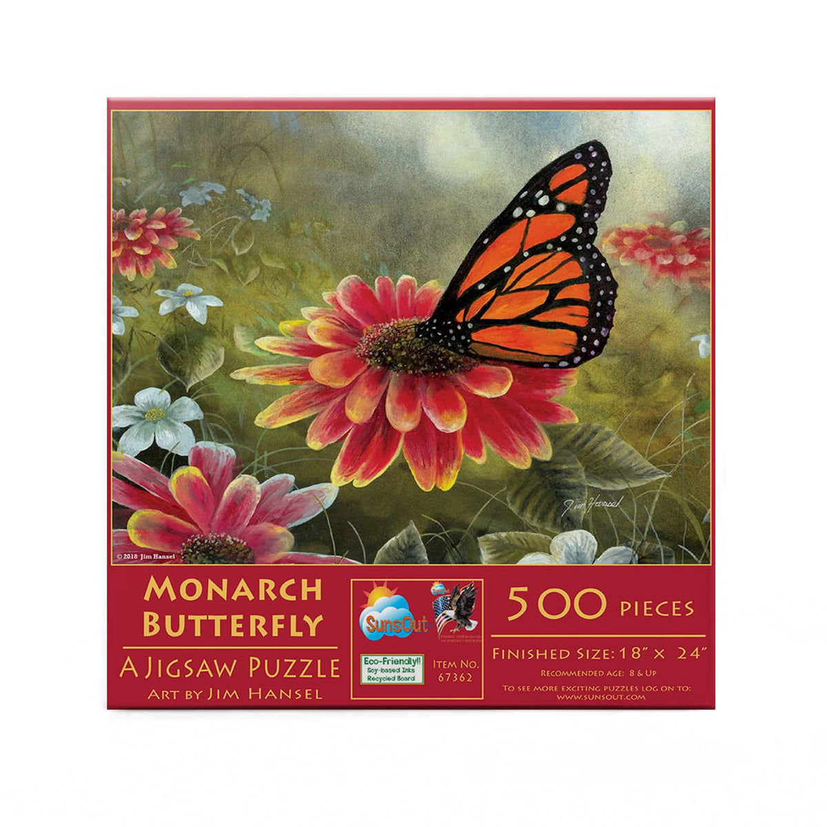 SUNSOUT INC - Monarch Butterfly - 500 pc Jigsaw Puzzle by Artist: Jim Hansel - Finished Size 18" x 24" - MPN# 67362