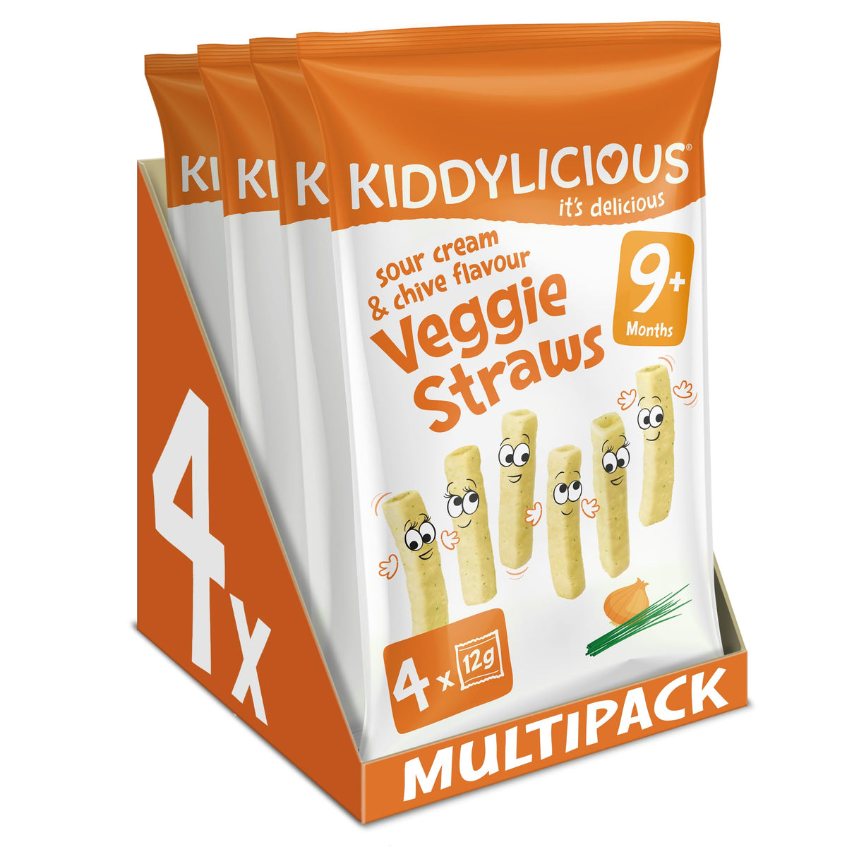 Kiddylicious Sour Cream & Chive Lentil Veggie Straws - Delicious Snacks for Kids - Suitable for 9+ Months - 4 Packs of 4 (16 Total)