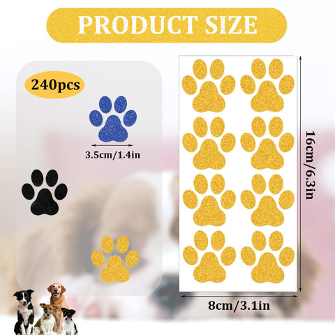 30 sheets 240pcs Dog Paw Glitter Temporary Tattoos, Paw Print Tattoo Face Tattoos Sticker Dog Paw Body Tattoos for Women Girls Face Body Accessories(Yellow, Black, Blue)