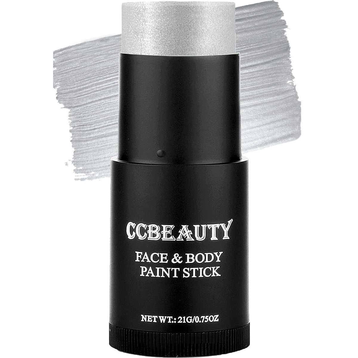 CCBeauty Metallic Silver Face Paint Stick, Cream Blendable Full Body Paint Sticks,Sweatproof Hypoallergenic Waterproof Eye Black Stick for Sports, Halloween Special Effects SFX Cosplay Parties