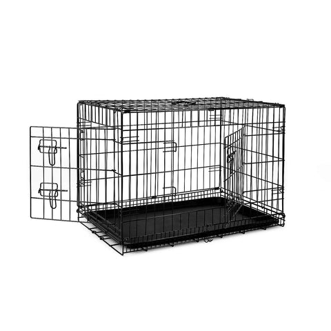 dibea Sturdy 2-door dog crate, folding metal cage, travel box for pets and puppy (L)