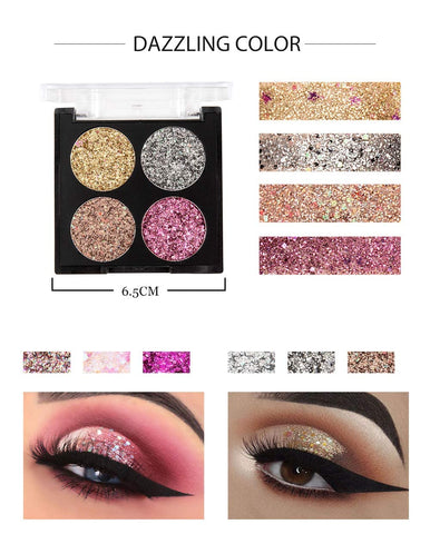 AKARY 4-Colors Glitter Eyeshadow Palette Ultra Pigmented Makeup Eyeshadow Powder with 3D Finish Long Lasting & Waterproof Mini Colorful Eyeshadow Palettes for Eye Makeup (03#)