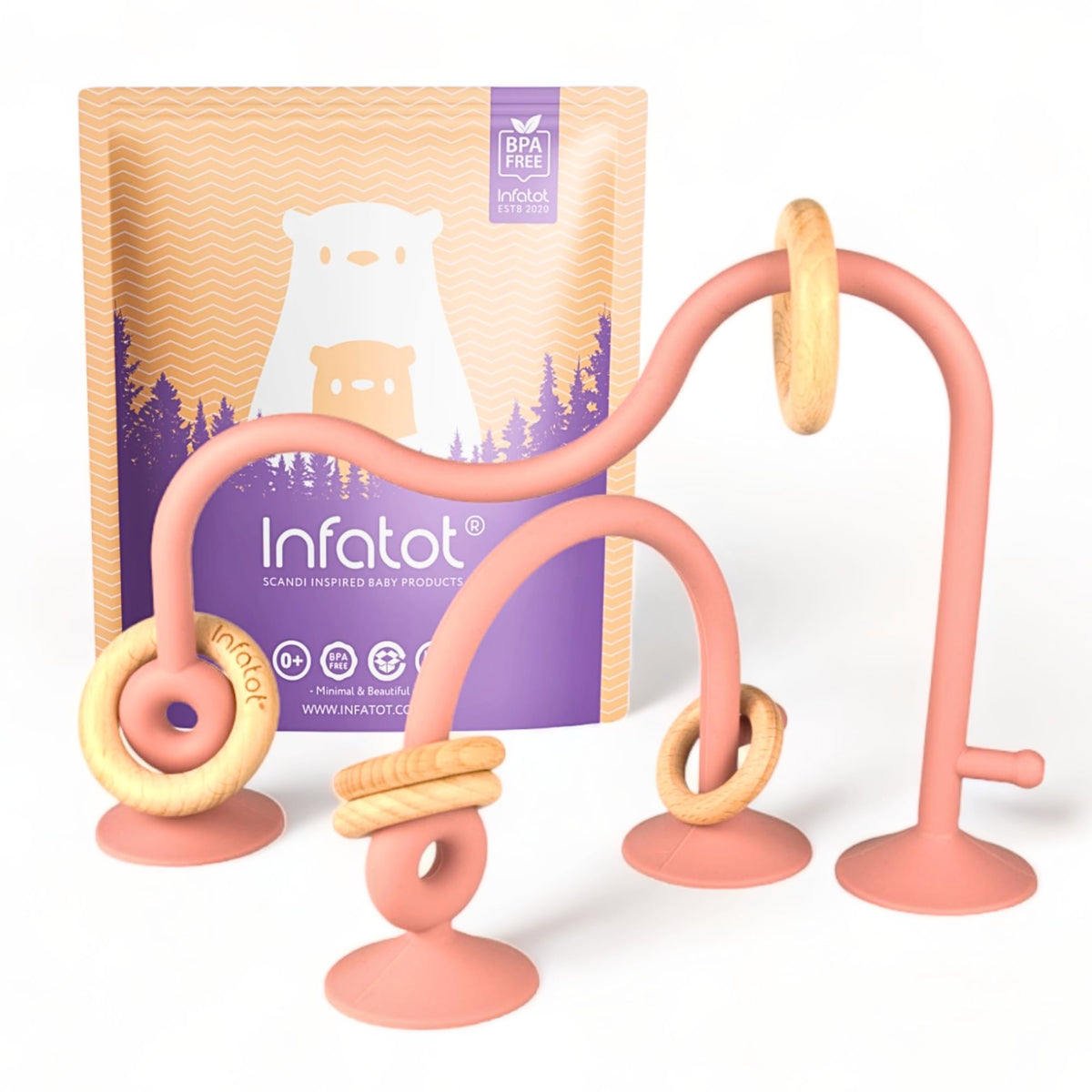 InfatotÃƒÆ’Ã†â€™ÃƒÂ¢Ã¢â€šÂ¬Ã…Â¡ÃƒÆ’Ã¢â‚¬Å¡Ãƒâ€šÃ‚Â® Suction Toy Baby - Baby Toys 6 Months Plus - Wood & Silicone Baby Sensory Toys for Babies - Baby Sensory Toys, Wooden Baby Toys, High Chair Toys for Early Development Baby Gifts - Plum