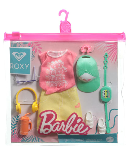 Barbie Storytelling Fashion Pack of Doll Clothes Inspired by Roxy: Red Graphic Top & Yellow Roxy Skirt with 7 Accessories Dolls Including Headphones, Gift for 3 to 8 Year Olds