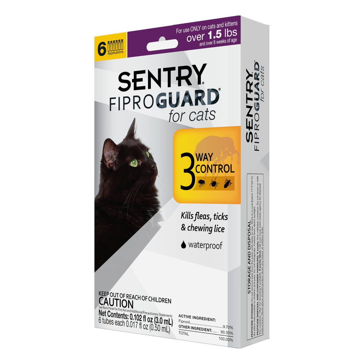 SENTRY Fiproguard for Cats, Flea and Tick Prevention for Cats (1.5 Pounds and Over), Includes 6 Month Supply of Topical Flea Treatments