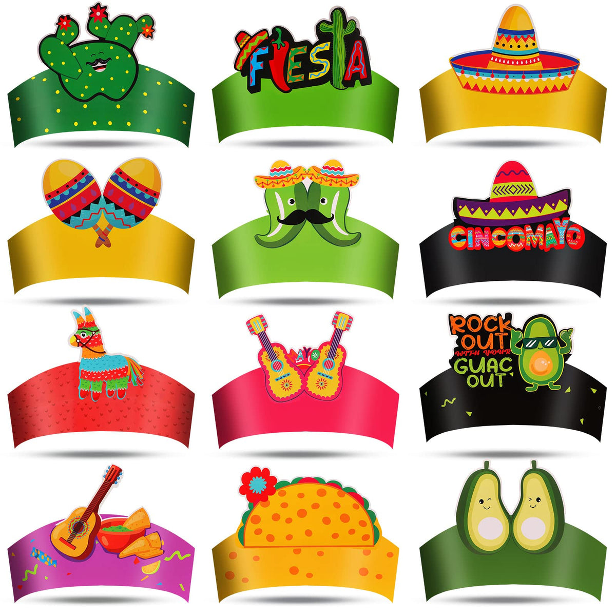 Zhanmai 24 Pack Cinco De Mayo Fiesta Sombrero Paper Hats Cinco De Mayo Themed Party Cardboard Headbands for Adults Fiesta Party Supplies Props