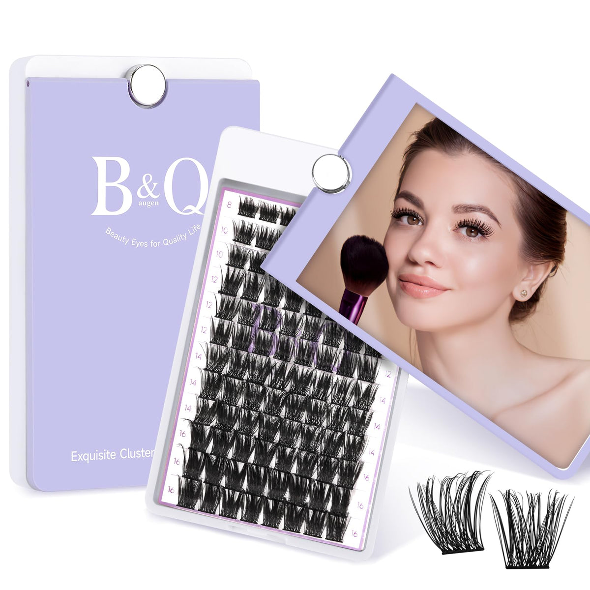 B&Q Lash Clusters D Curl 8-16MIX 96 PCS Eyelash Clusters Wispy with 360Ã‚Â° Rotatable Mirror Cluster Eyelash Extensions Natural Lash Clusters Lashes Wispy Diy Lash Extensions Clusters (Q06,D 8-16MIX)