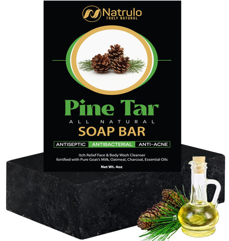 All Natural Pine Tar Soap Bar 4oz - Cleansing Anti Acne Eczema Psoriasis Itch Relief Pine Tar Face & Body Wash Cleanser - Pure GoatÃ¢â‚¬â„¢s Milk Soap with Oatmeal, Charcoal, Essential Oils Made in USA